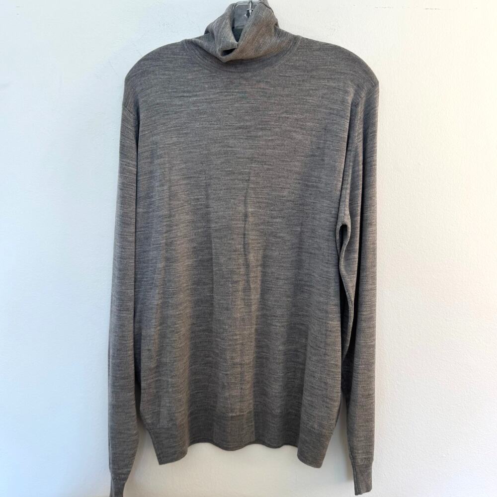 John Smedley Gray 100% Wool Turtleneck Sweater Made in England XL Quiet Luxury